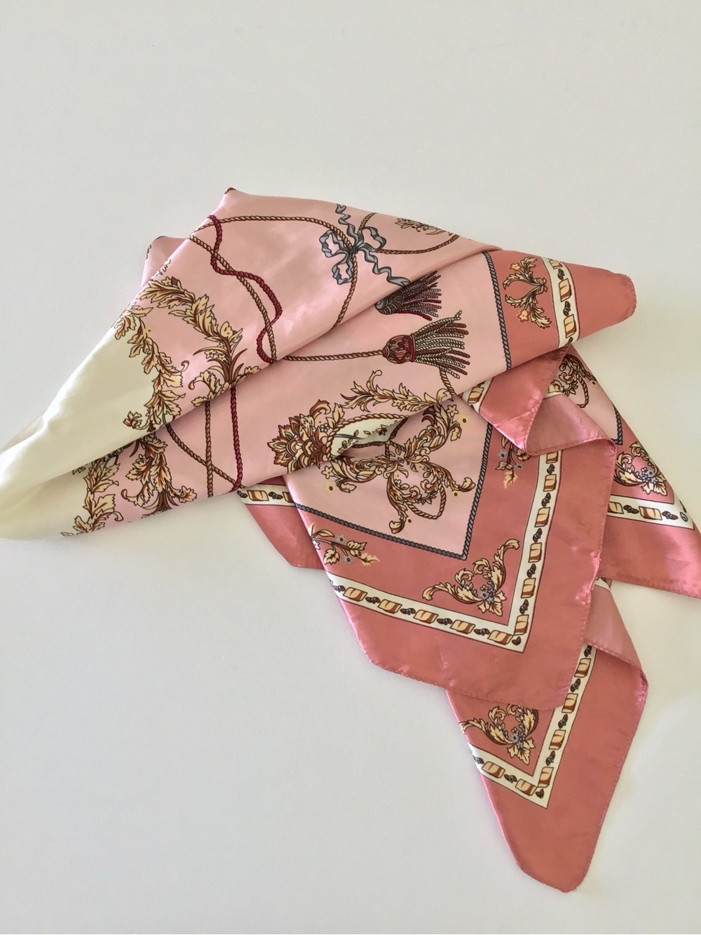 Scarf Pink and Cream Baroque Print Silk-Feel Scarf